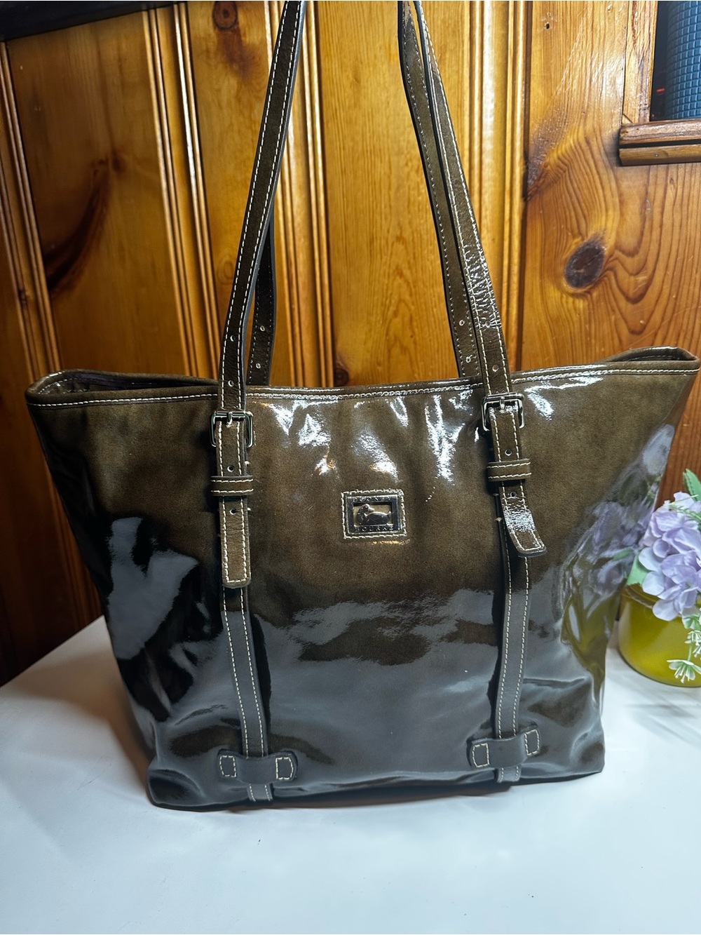 Dooney & Bourke Glossy Brown Patent Tote